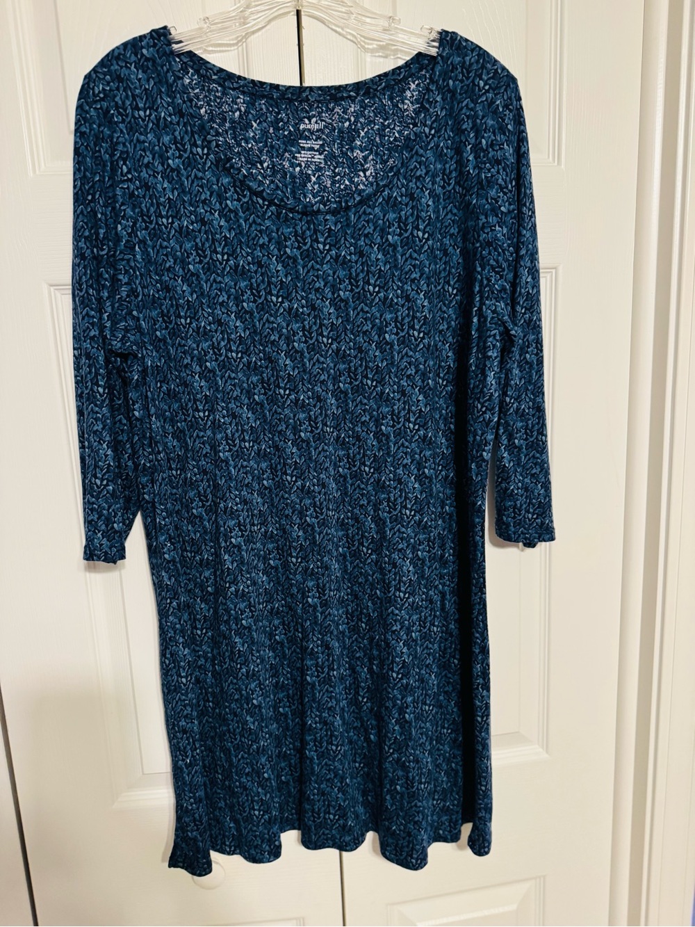 Pure Jill by J. Jill Blue Patterned Scoop-Neck Ballet Sleeve Long Tunic
